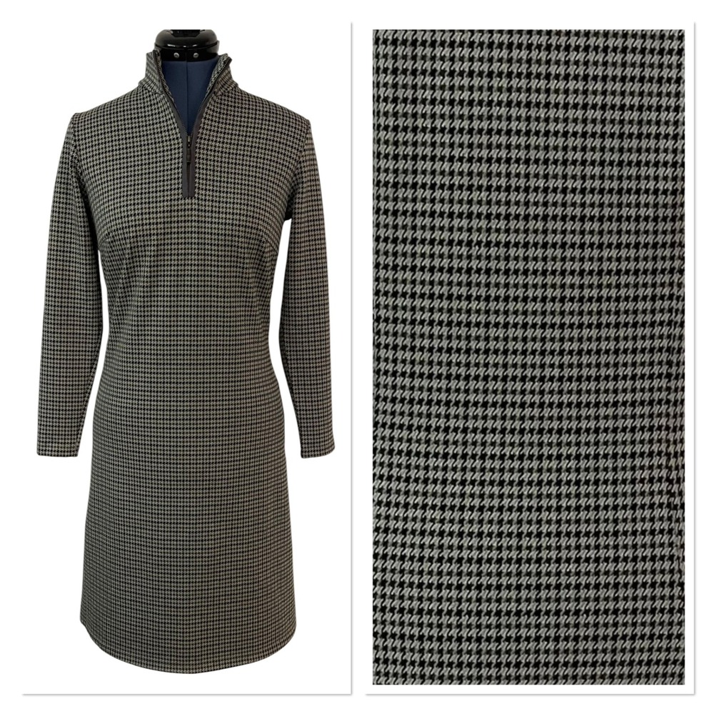 J McLaughlin‎ Womens Bedford Dress Houndstooth 1/4 Zip Mock Neck Sheath Preppy